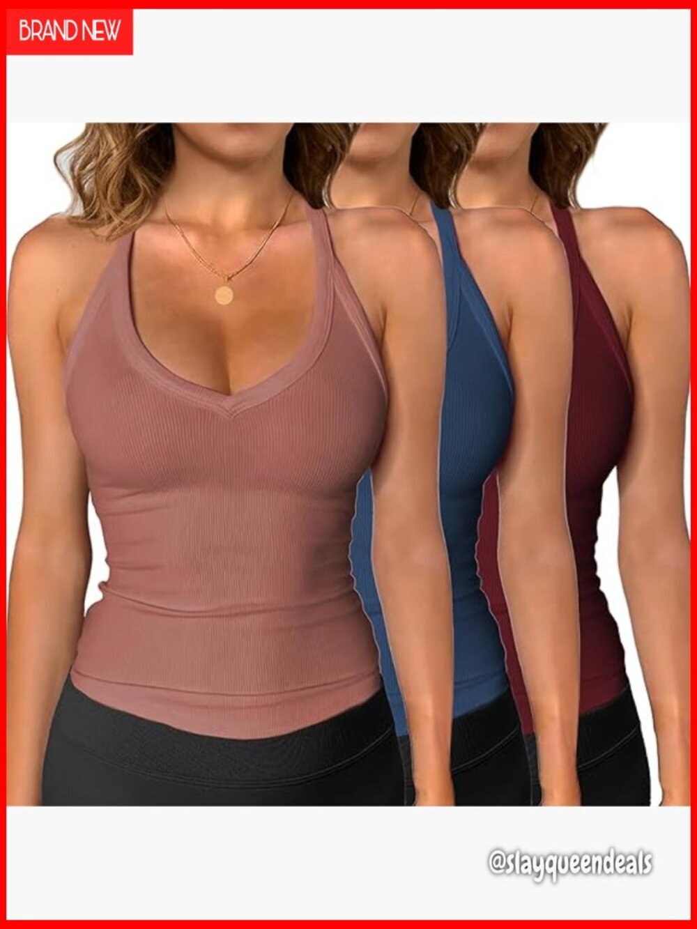 3 Pack Slim Fit Racerback Tank Tops for Workout Summer V Neck